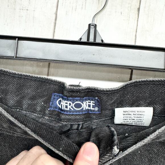 Vintage Cherokee Shorts Men Size 38 Black Cotton Denim Short Zip Fly Pockets 90s - Picture 4 of 7